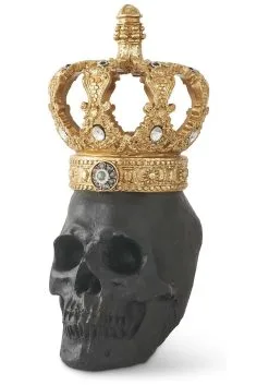 K&K Interiors Black Resin Gold Crown Skull Decoration