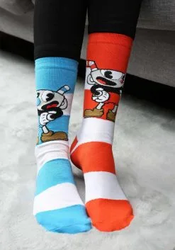 Elope Cuphead & Mugman Adult Crew Socks -Deals Costumes Store cuphead mugman victory crew socks alt 1