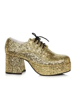 Ellie Gold Glitter Platform Shoes For Men