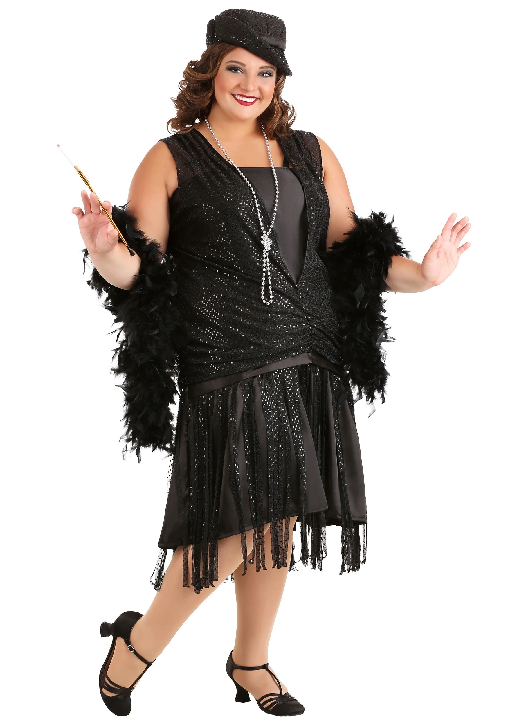 Fun Costumes Plus Size Black Jazz Flapper Costume 3 Fun Costumes Plus Size Black Jazz Flapper Costume